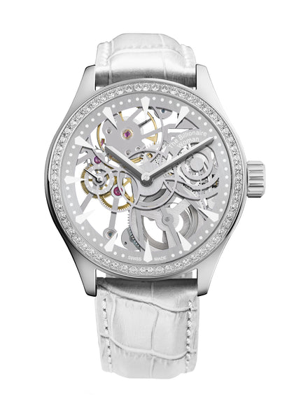 montre billionaire femme bracelet cuir blanc